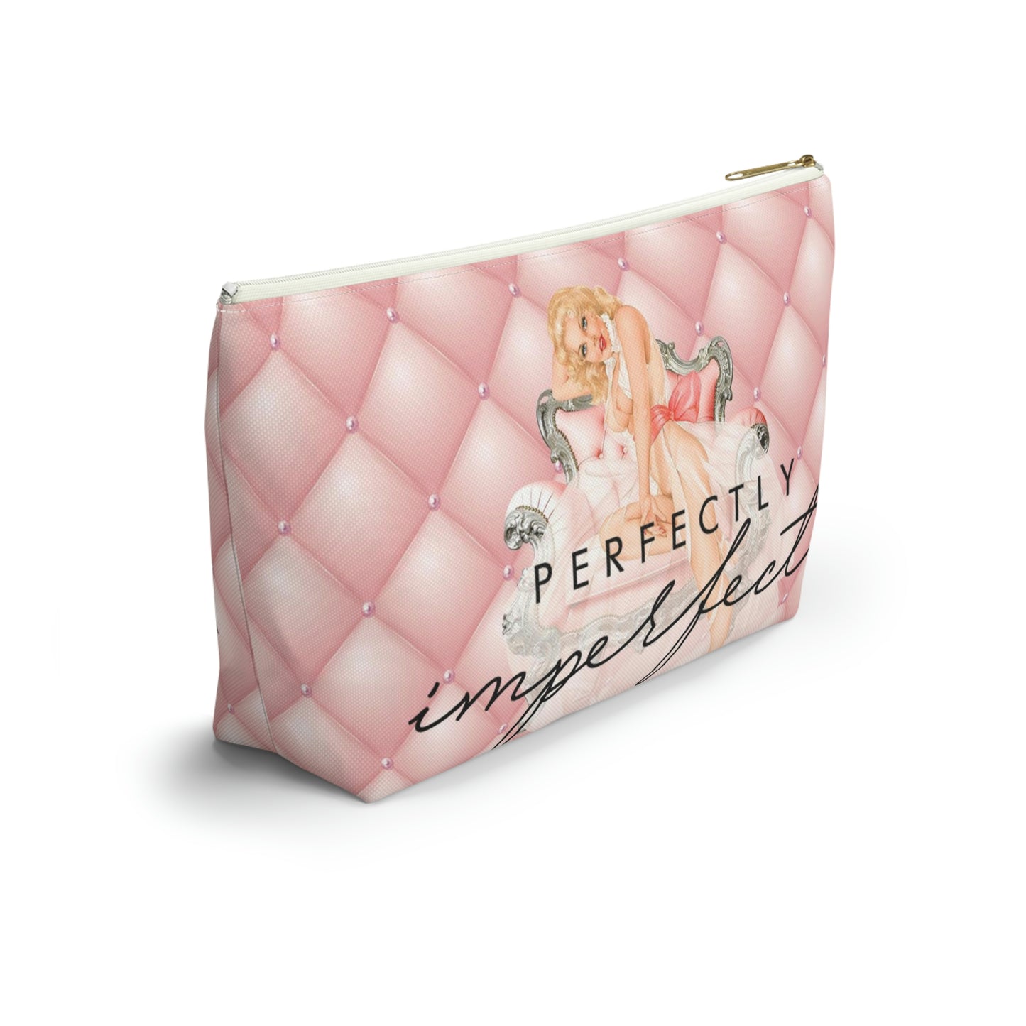 Pinup Girl Cosmetic Pouch w T-bottom, Accessory Pouch - Perfectly Imperfect Pink Peach