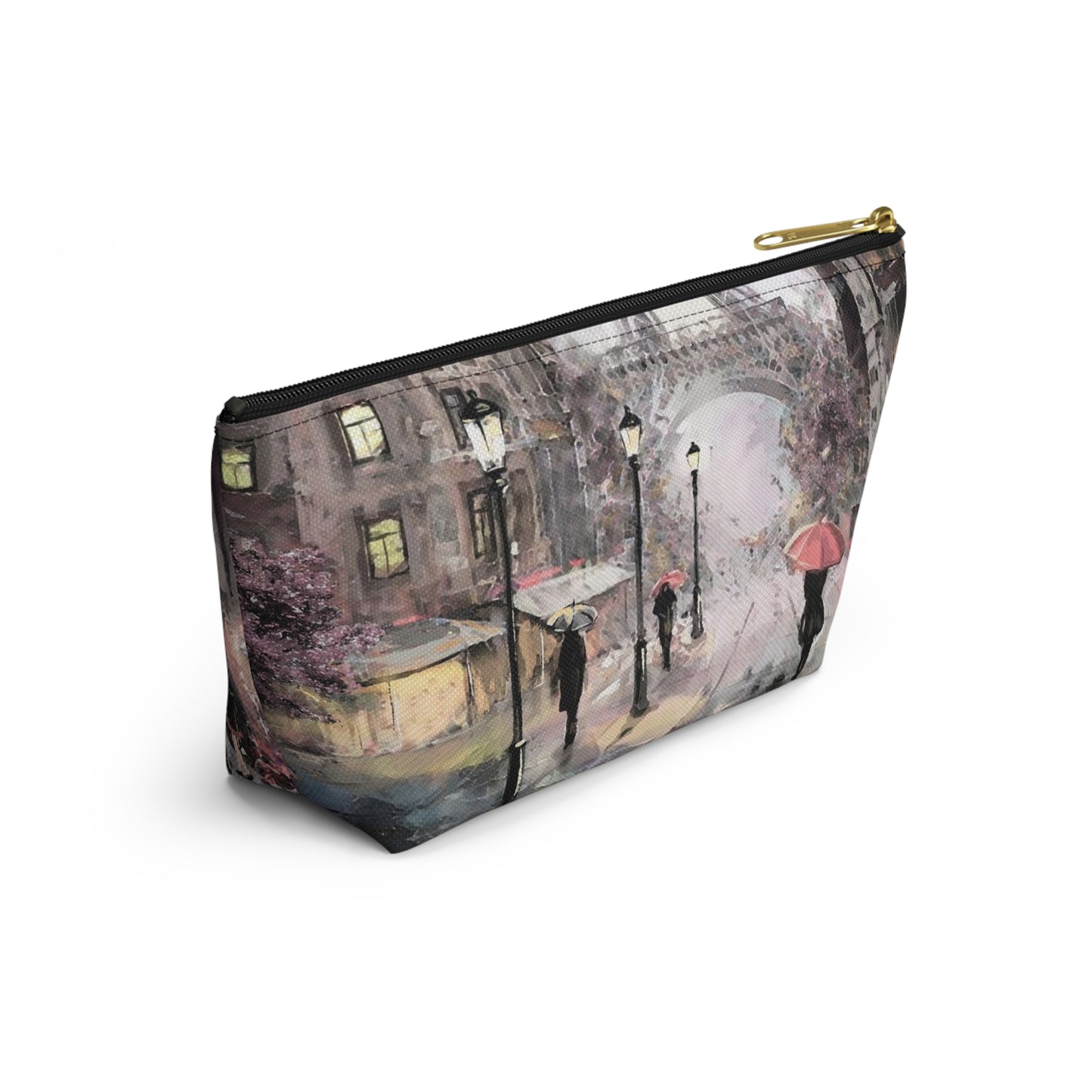 Eiffel Tower Cosmetic Pouch w T-bottom, Accessory Pouch - Pastel Rain in Paris