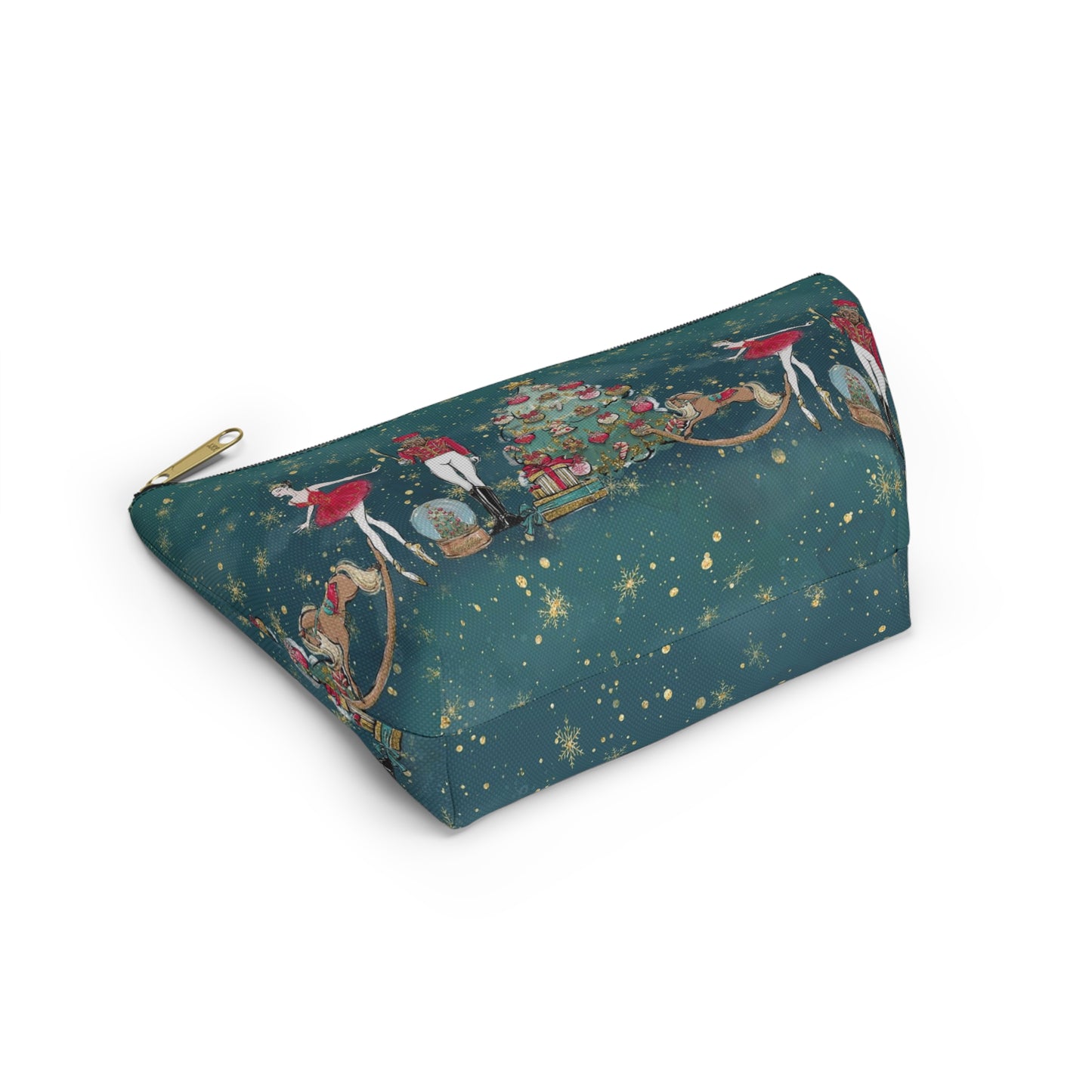 Nutcracker Ballet Cosmetic Pouch w T-bottom, Accessory Pouch - Emerald Green Nutcracker Ballet Makeup Bag