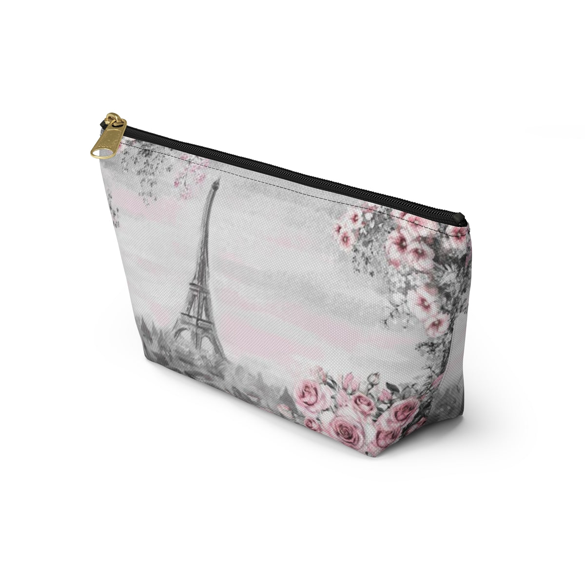 Eiffel Tower Cosmetic Pouch w T-bottom, Accessory Pouch, Pink Paris Rose