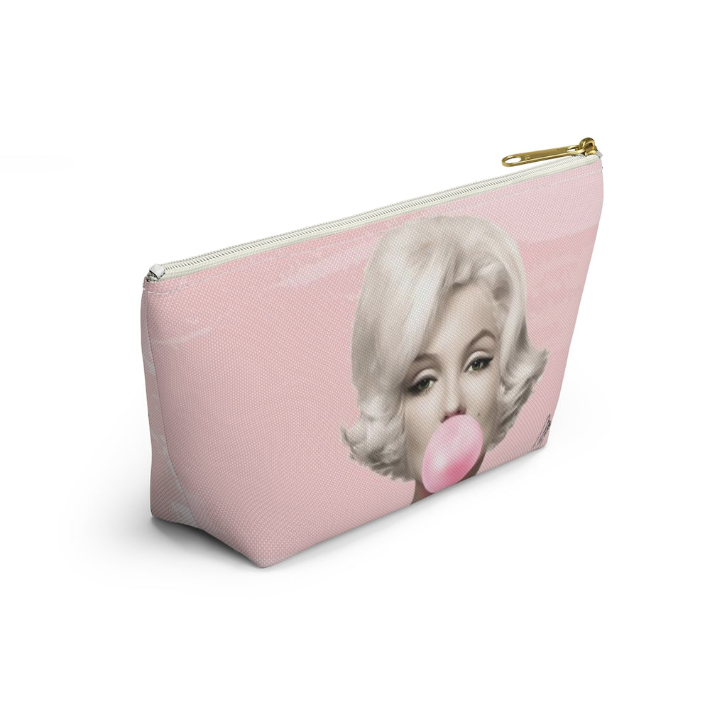 Marilyn Monroe Cosmetic Pouch w T-bottom, Accessory Pouch, Pink Signature