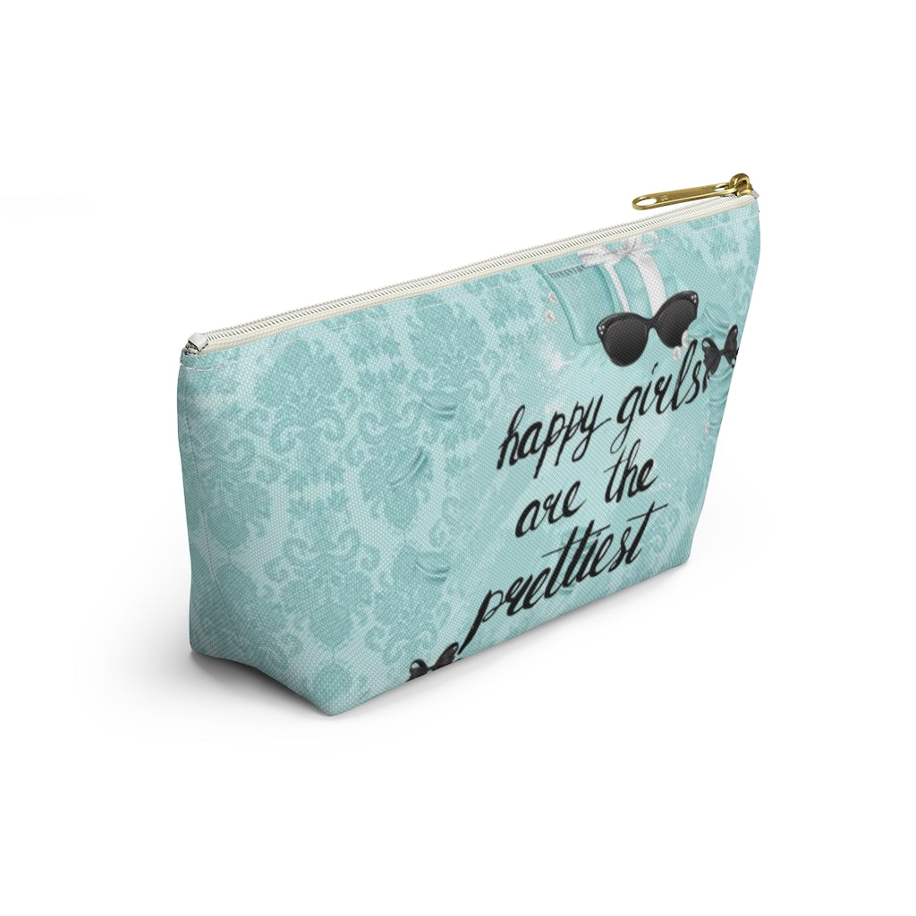 Happy Girls are the Prettiest Cosmetic Pouch w T-bottom, Accessory Pouch, Breakfast at Tiffany