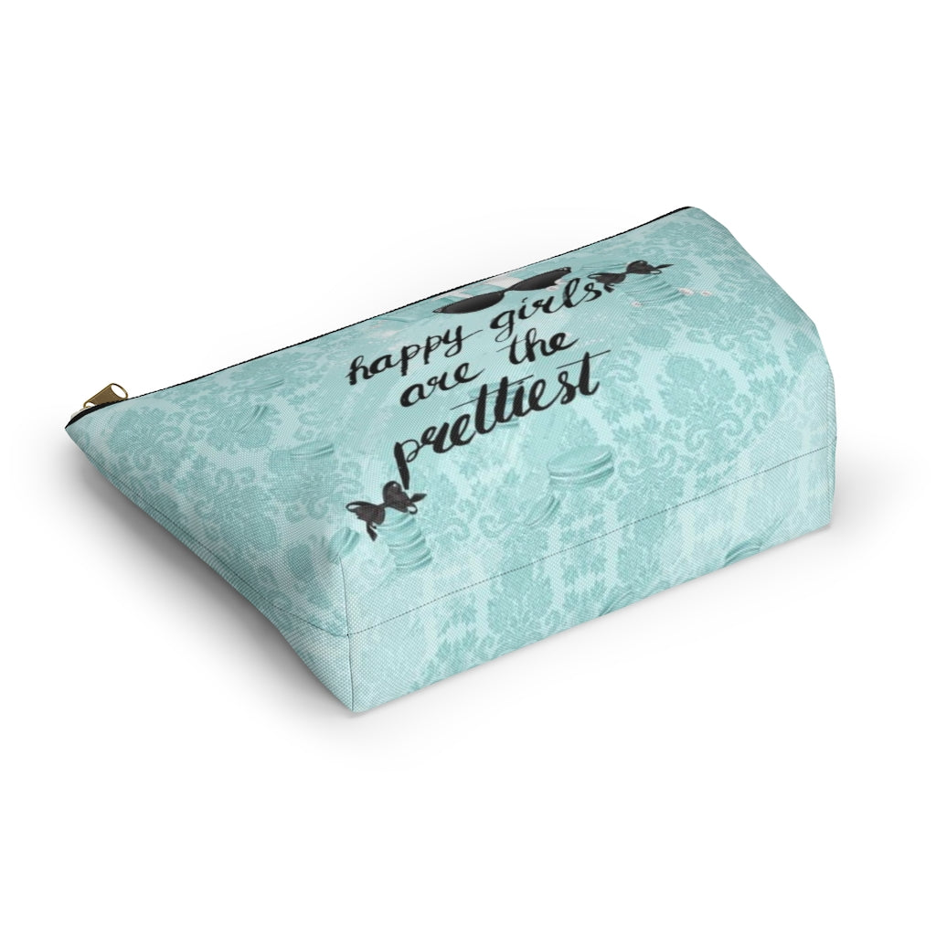 Happy Girls are the Prettiest Cosmetic Pouch w T-bottom, Accessory Pouch, Breakfast at Tiffany