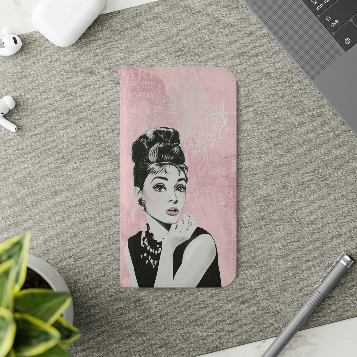 Audrey Hepburn Phone Case, Pink Paris Folio Phone Case, Paris is Always a Good Idea Smart Phone Folding Case