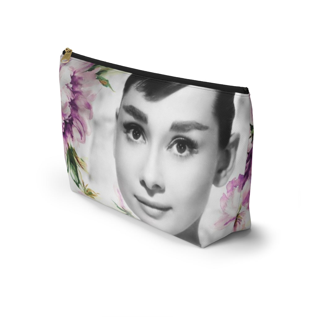 Audrey Flower Cosmetic Pouch w T-bottom, Accessory Pouch, Purple