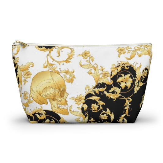 Gilded Skull Cosmetic Pouch w T-bottom, Accessory Pouch