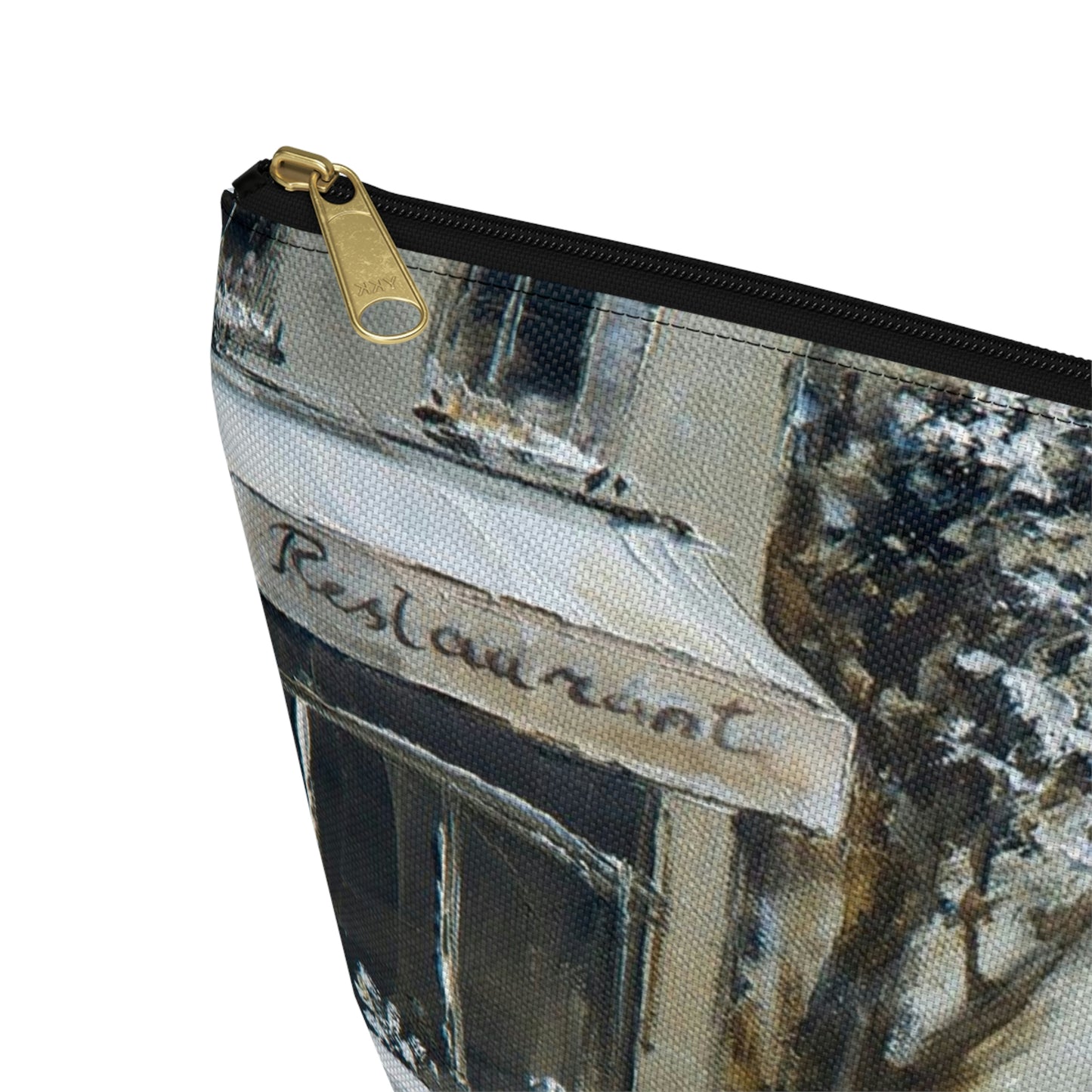 Eiffel Tower Cosmetic Pouch w T-bottom, Accessory Pouch - Cafe in Paris