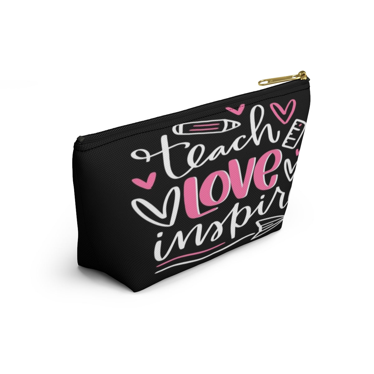 Teach Love Inspire Cosmetic Pouch w T-bottom, Accessory Pouch, Pink