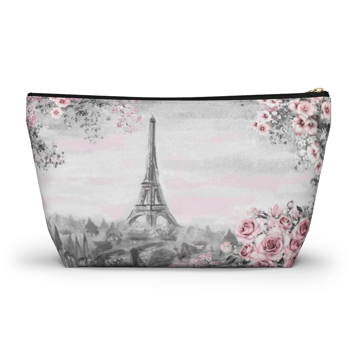 Eiffel Tower Cosmetic Pouch w T-bottom, Accessory Pouch, Pink Paris Rose