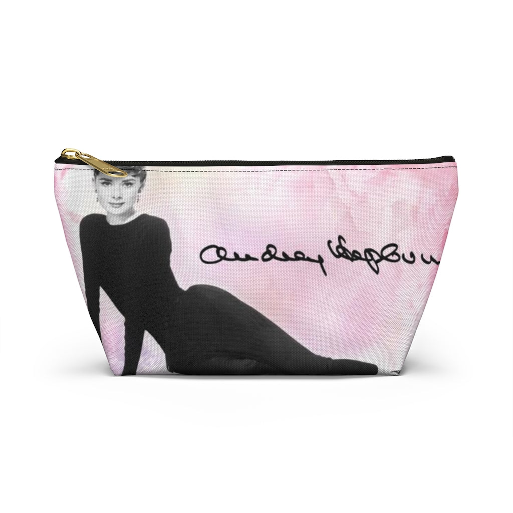 Audrey Hepburn Signature Cosmetic Pouch w T-bottom, Accessory Pouch, Pink