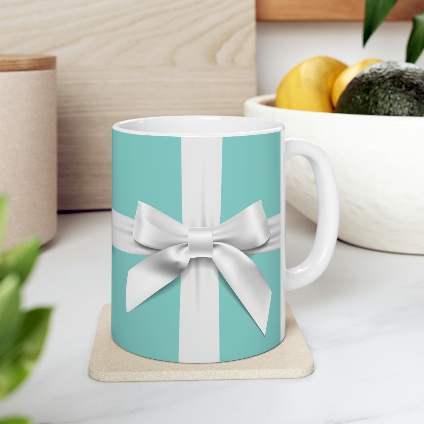 Personalized Little Blue Box Mug 11oz - Breakfast at Tiffany Mug - Robin Egg Blue Mug with White Bow - Name & Co.