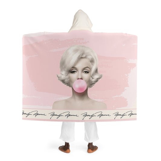 Marilyn Monroe Bubblegum Hooded Sherpa Fleece Blanket, Hooded Shrug - Pink Bubble Autograph Trim