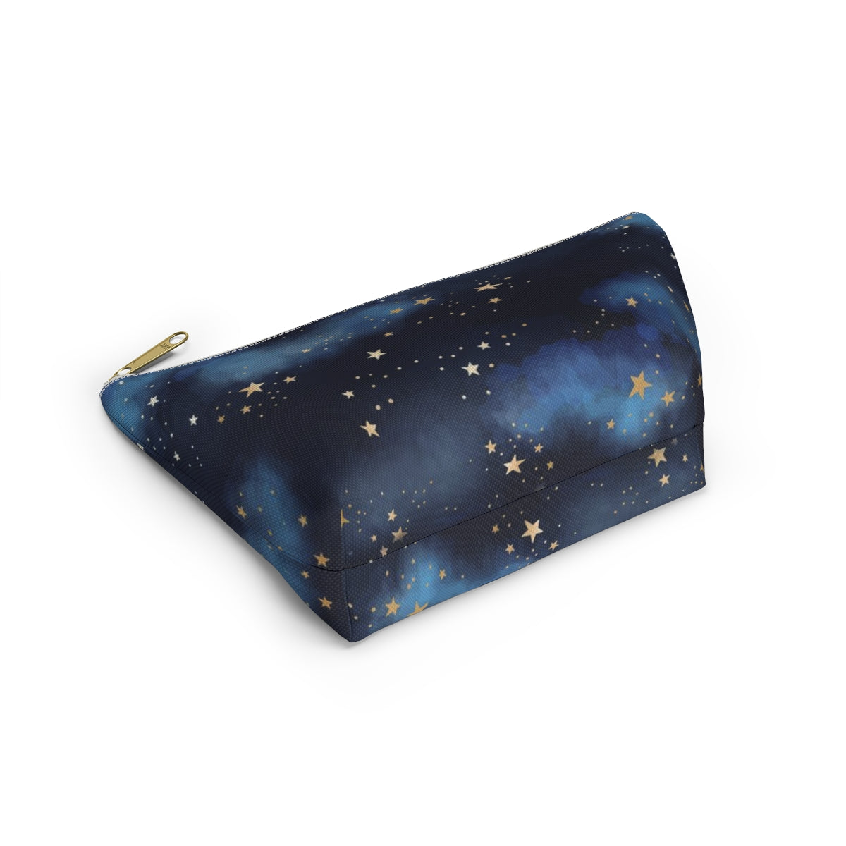 Personalized Starry Night Cosmetic Pouch w T-bottom, Accessory Pouch - Midnight Blue Clouds Gold Stars