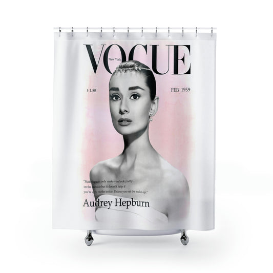 Audrey Hepburn VOGUE Shower Curtain - Fashion Magazine Shower Curtain - Black & White Stripe Bathroom Curtain
