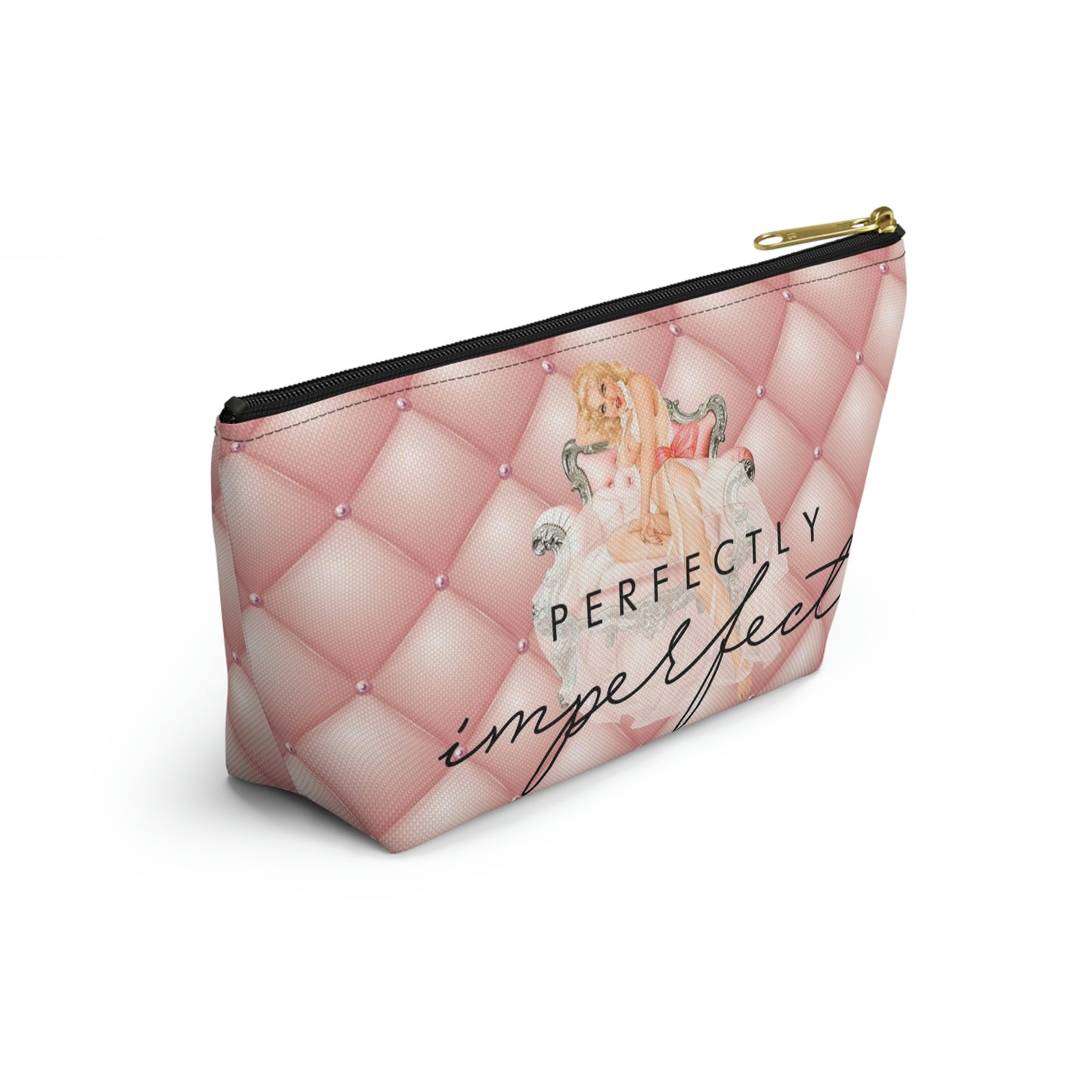 Pinup Girl Cosmetic Pouch w T-bottom, Accessory Pouch - Perfectly Imperfect Pink Peach