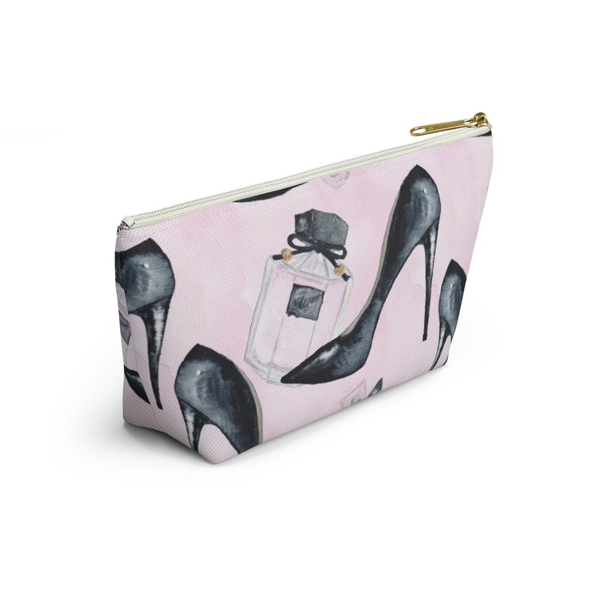 Pink Fashion Pouch w T-bottom, Accessory Pouch - Stilettos and Perfume