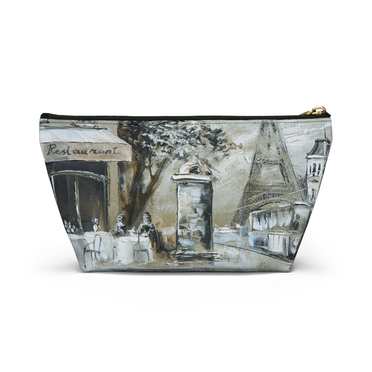 Eiffel Tower Cosmetic Pouch w T-bottom, Accessory Pouch - Cafe in Paris