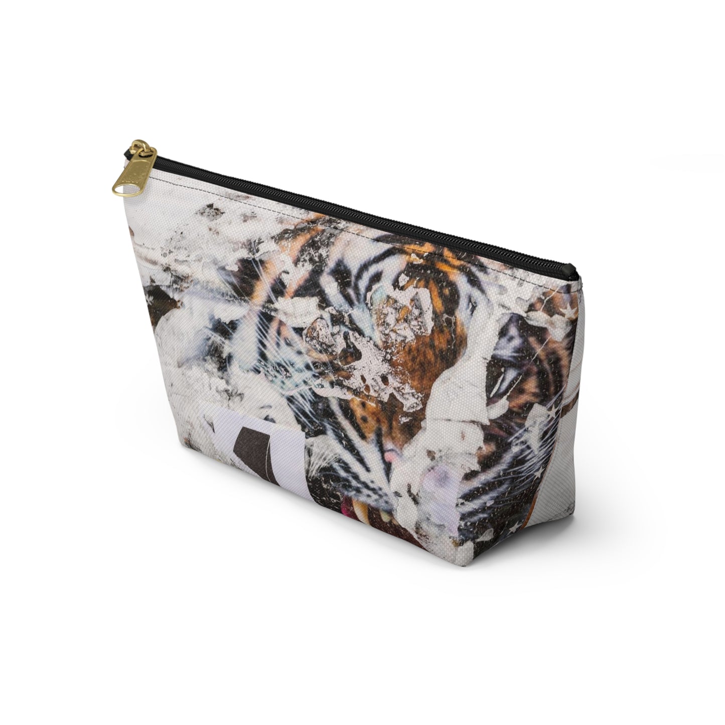 Urban Street Art Cosmetic Pouch w T-bottom, Accessory Pouch - Torn Poster Street Art Makeup Bag - Tiger Bag 4