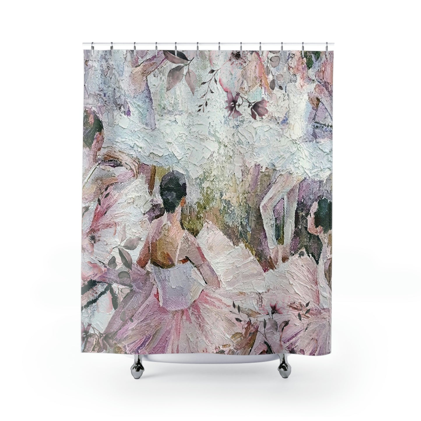 Abstract Ballet Shower Curtain - Pink Ballerina Shower Curtain - Abstract Oil Painting Bathroom Curtain