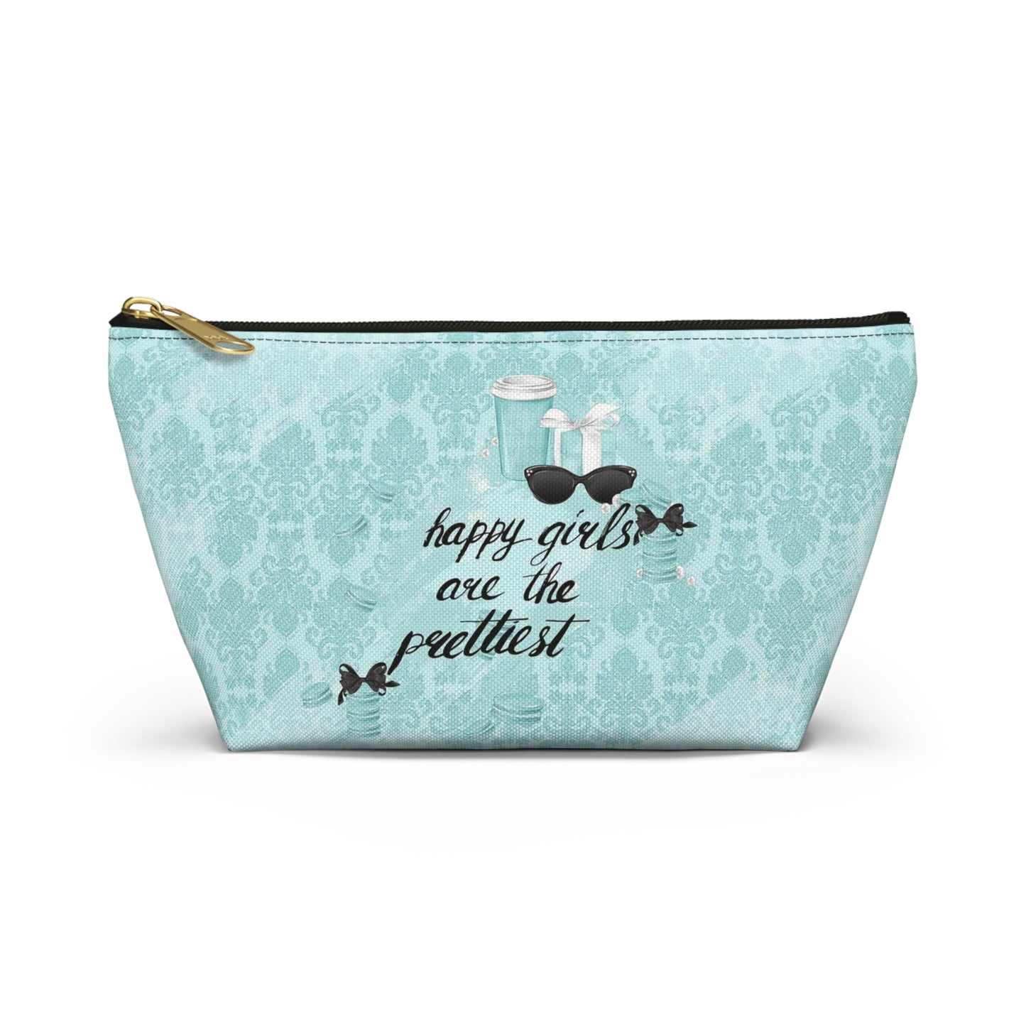 Happy Girls are the Prettiest Cosmetic Pouch w T-bottom, Accessory Pouch, Breakfast at Tiffany