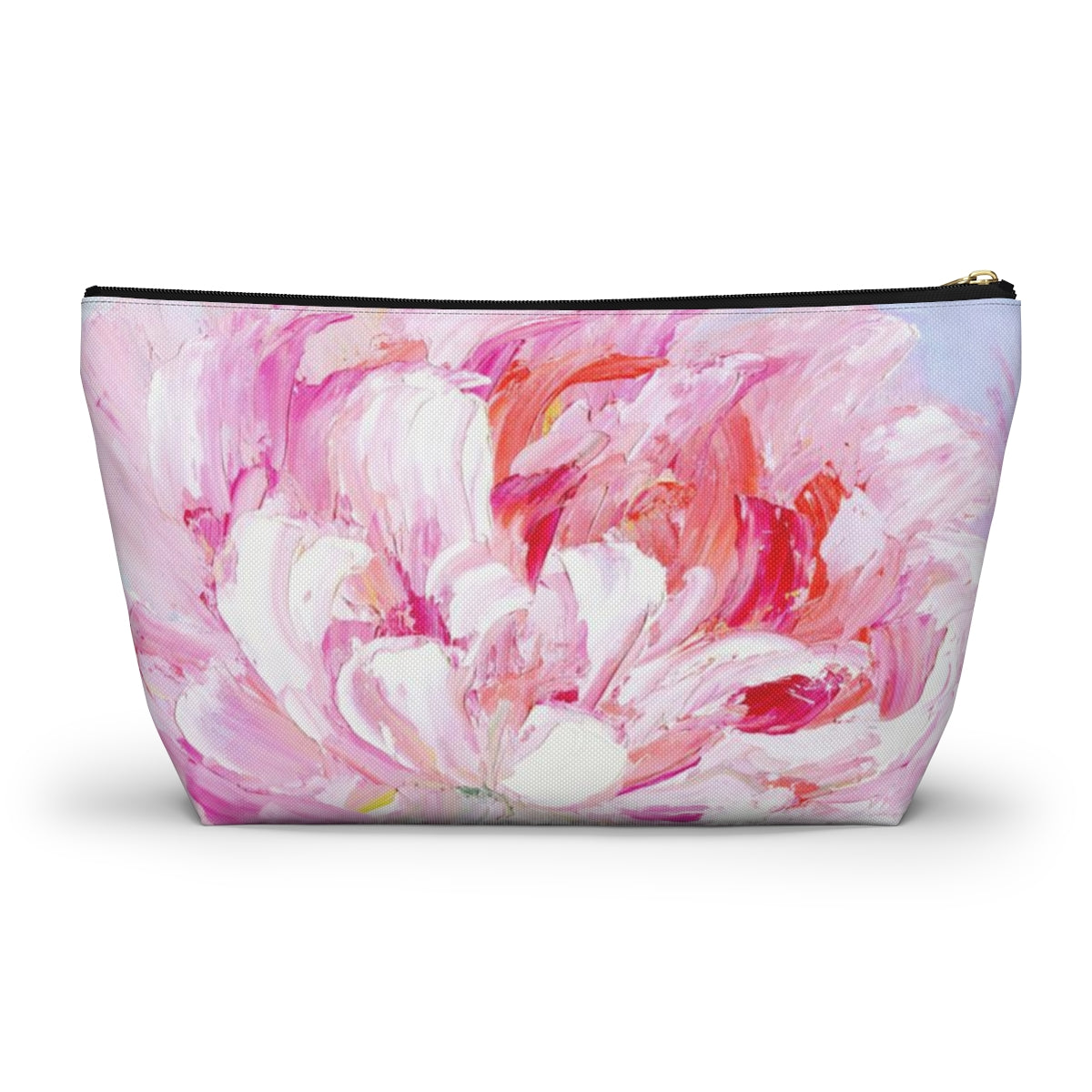 Peony Cosmetic Pouch w T-bottom, Accessory Pouch,  Pink Oil Painting