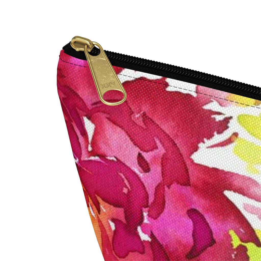 Bright Floral Cosmetic Pouch w T-bottom, Accessory Pouch, Pink