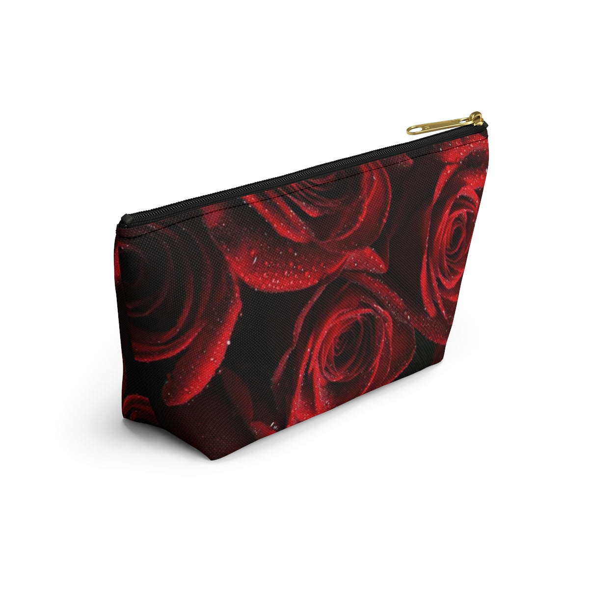 Personalized Rose Cosmetic Pouch w T-bottom, Accessory Pouch - Red Rose and Leopard