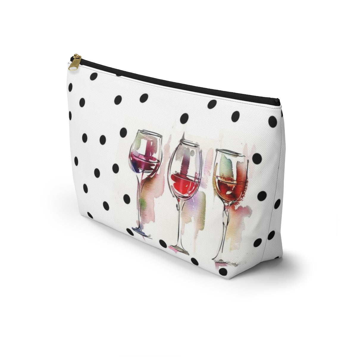 Personalized Wine Lovers Cosmetic Pouch w T-bottom, Accessory Pouch, Wine Glass Polka Dot