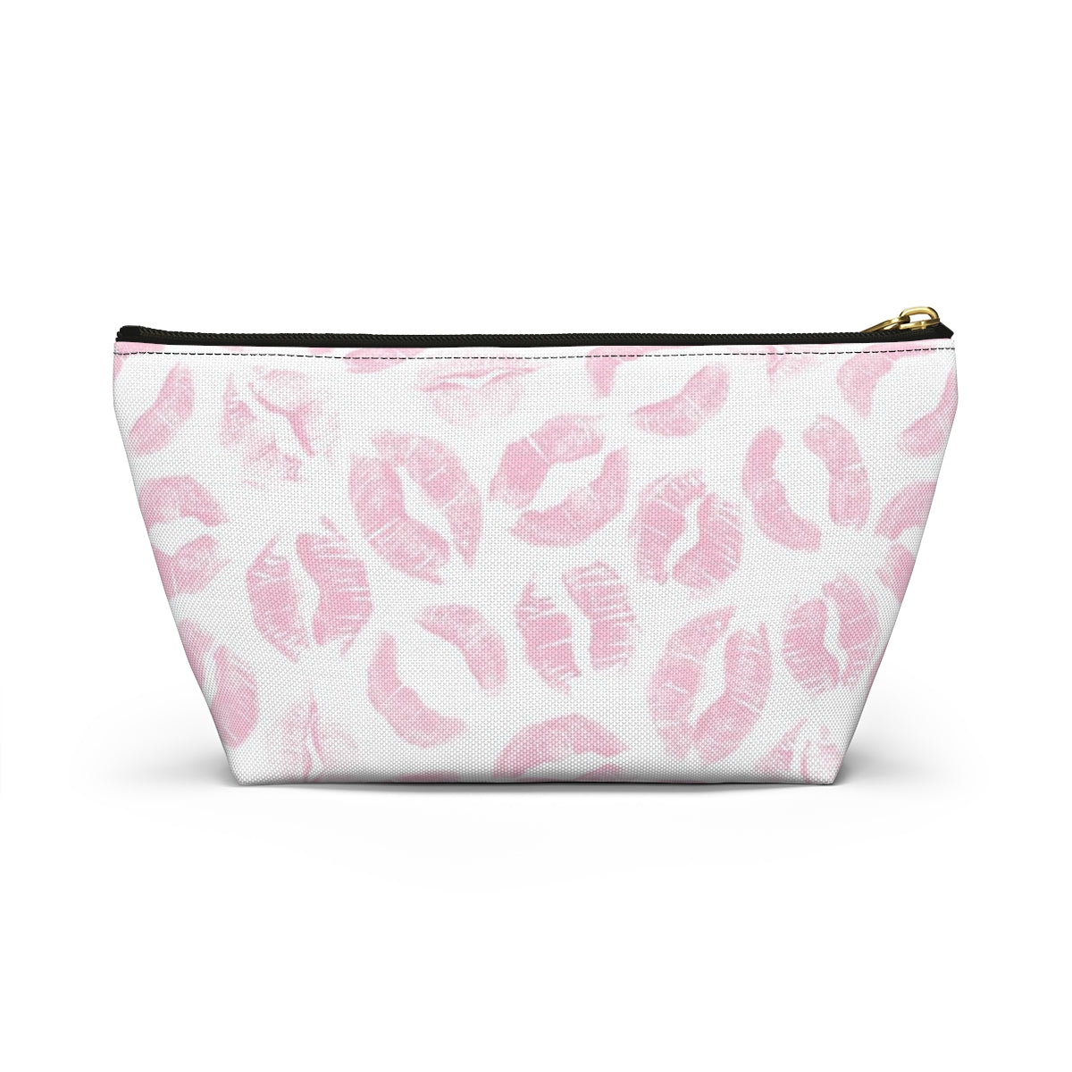 Lip Print Pouch w T-bottom, Accessory Pouch - Pink Kiss