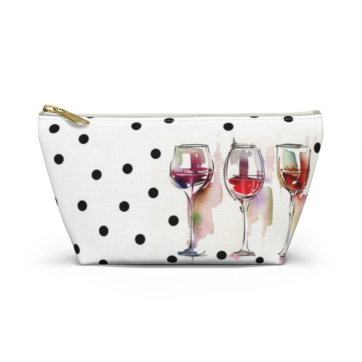 Personalized Wine Lovers Cosmetic Pouch w T-bottom, Accessory Pouch, Wine Glass Polka Dot