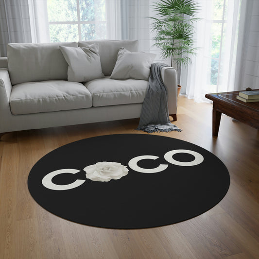 COCO Rose Round Chenille Floor Mat - 60 Inch Round Rug - Custom and Personalized Rug