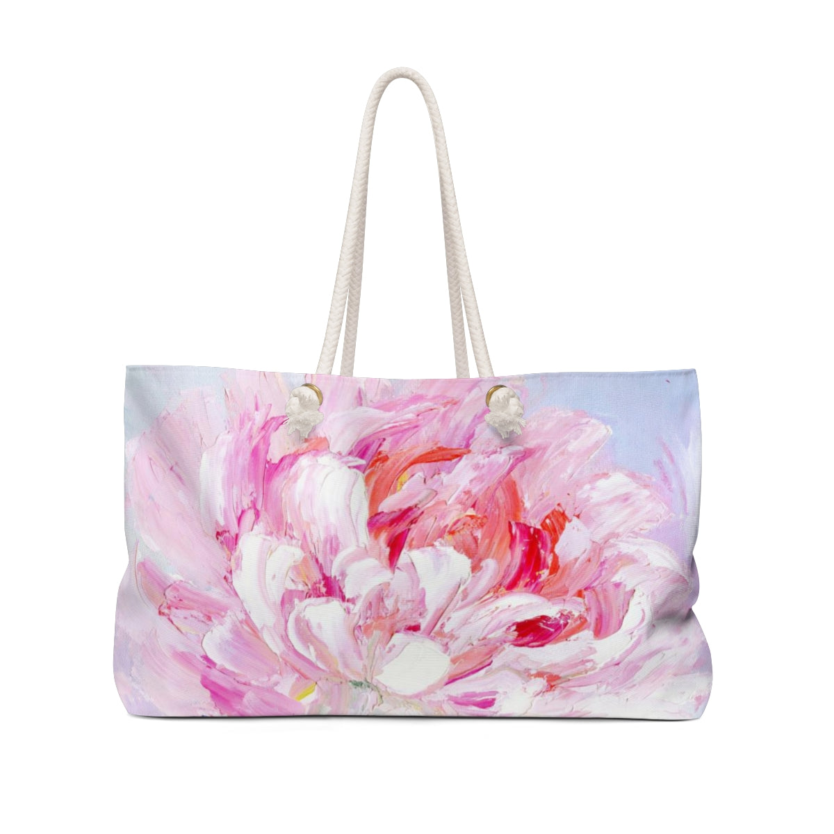 Peony Tote Bag - Weekender Bag, Rope Tote, Pink Oil Painting