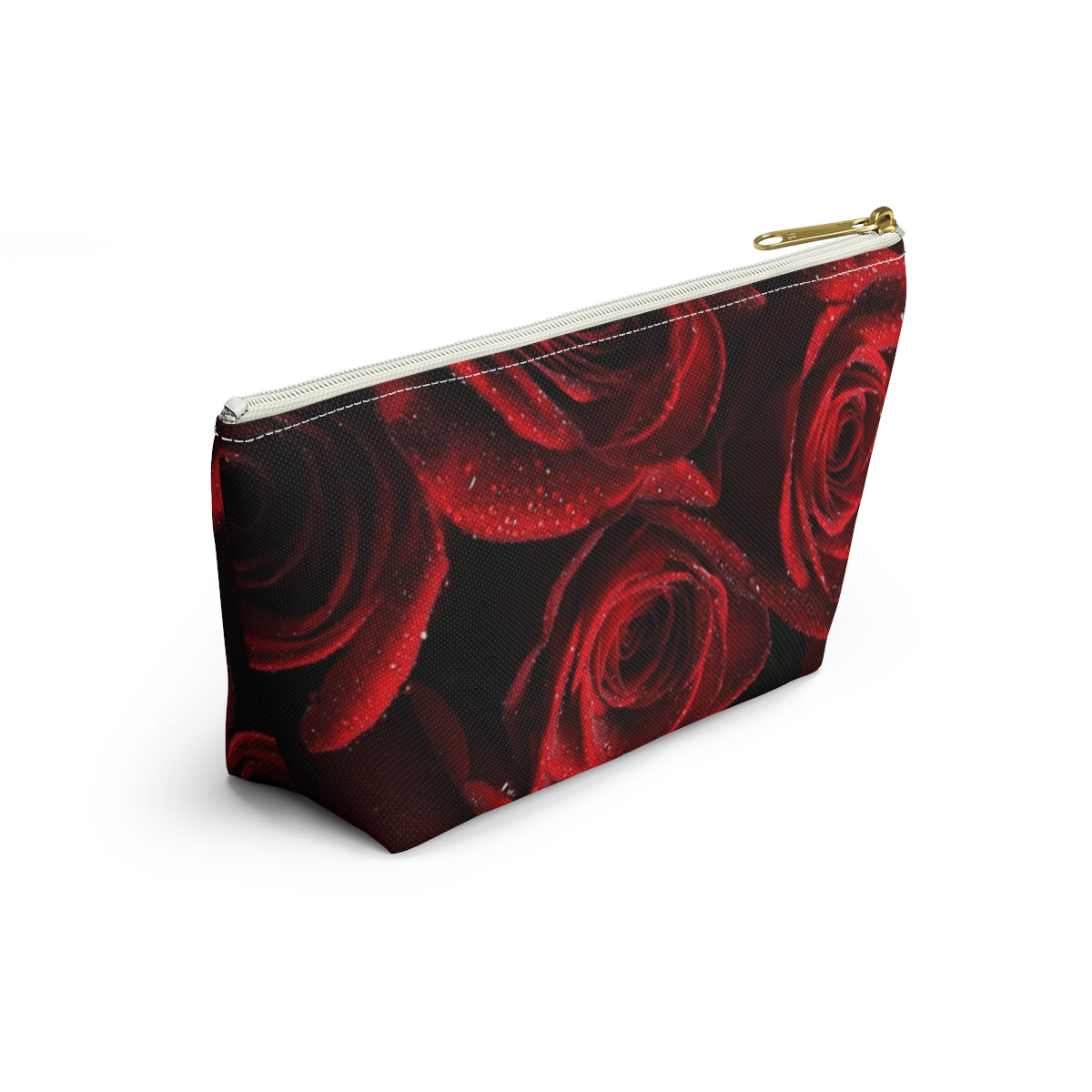 Personalized Rose Cosmetic Pouch w T-bottom, Accessory Pouch - Red Rose and Leopard