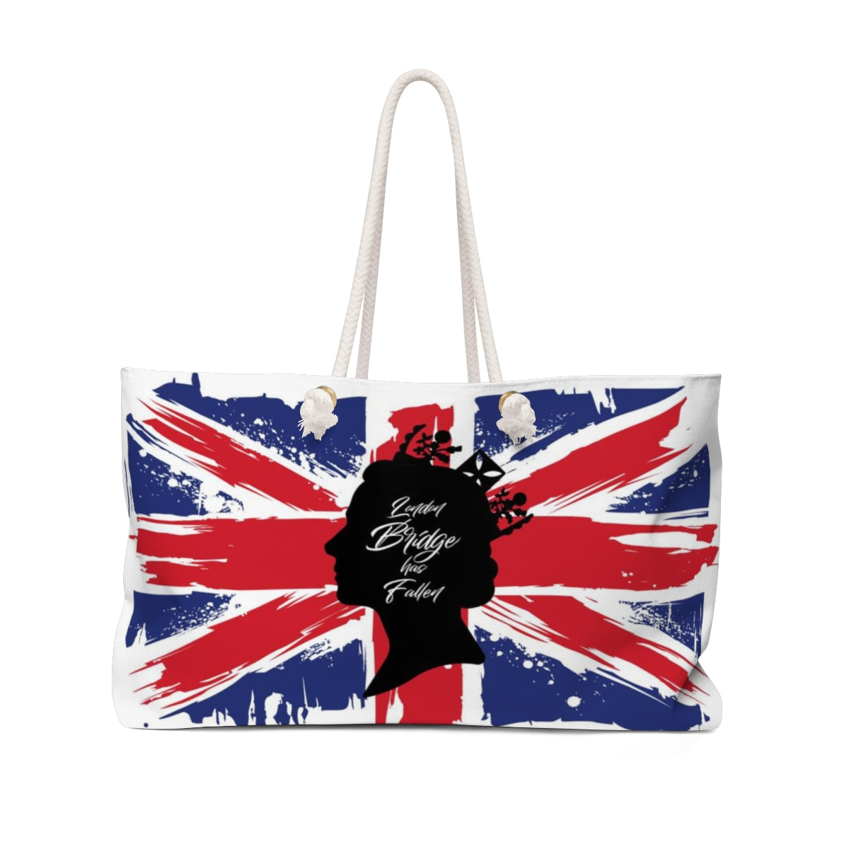 London Bridge has Fallen Tote Bag - Rope Tote, Weekender Bag, British Flag Queen