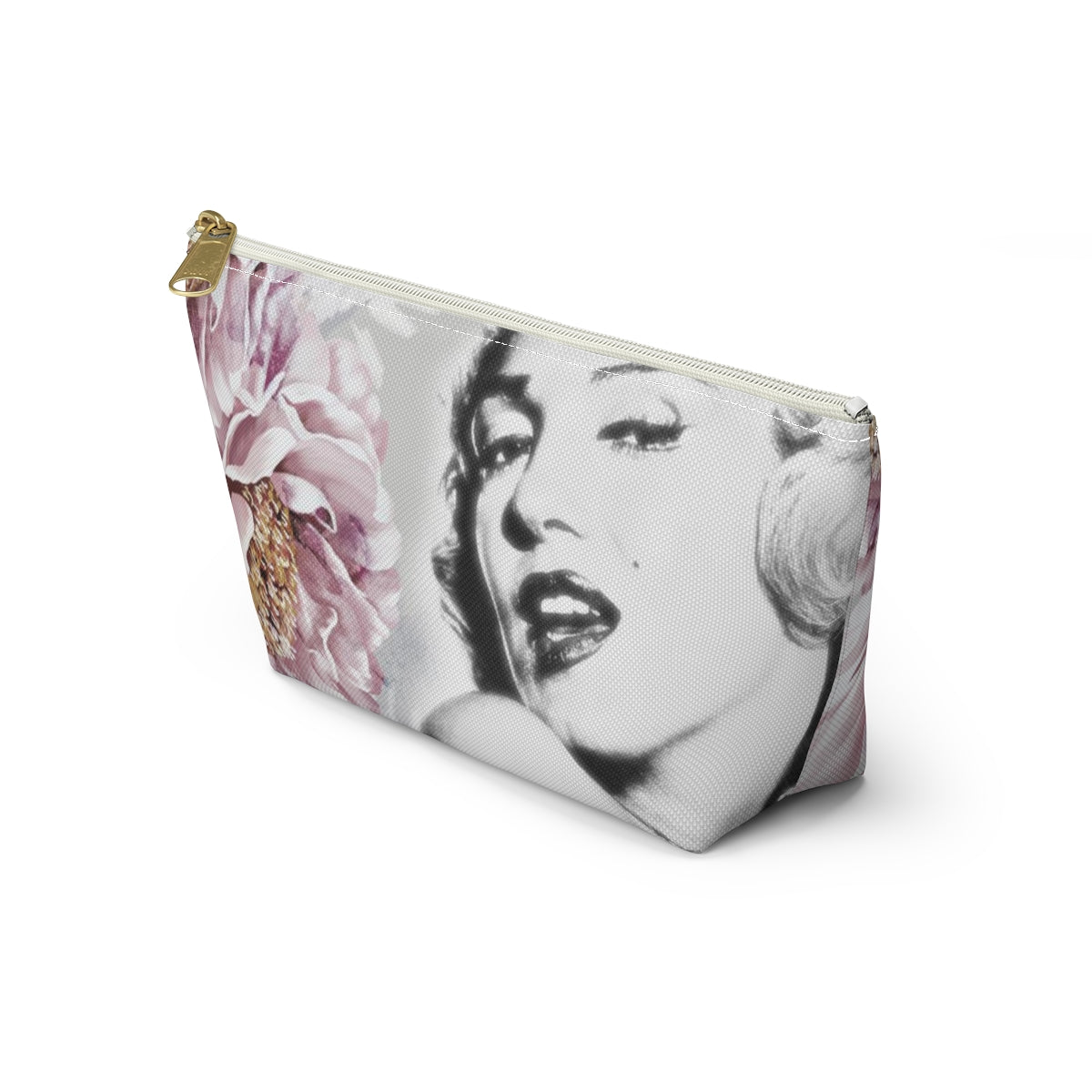 Marilyn Monroe Pouch w T-bottom, Accessory Pouch - Pink Peonies