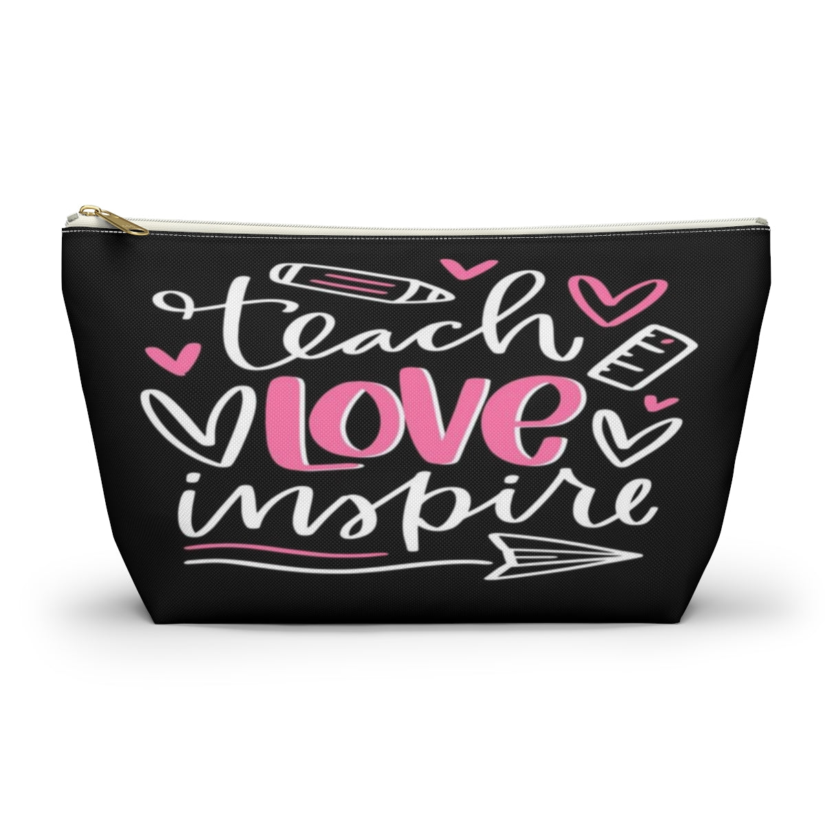 Teach Love Inspire Cosmetic Pouch w T-bottom, Accessory Pouch, Pink