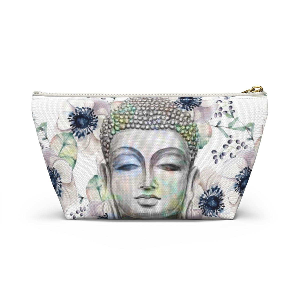 Buddha Cosmetic Pouch w T-bottom, Accessory Pouch - Buddha Flower