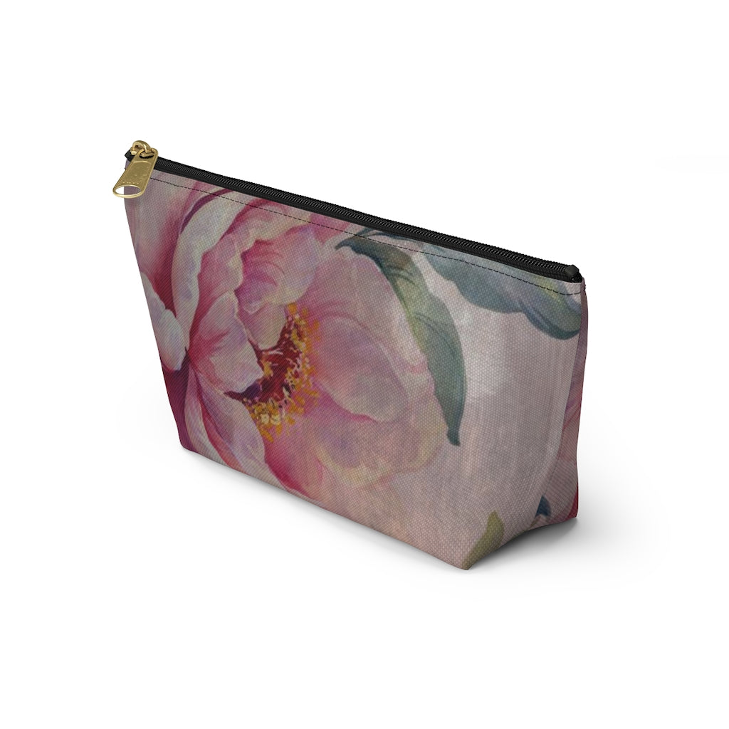 Rose Cosmetic Pouch w T-bottom, Accessory Pouch, Dusky Pink