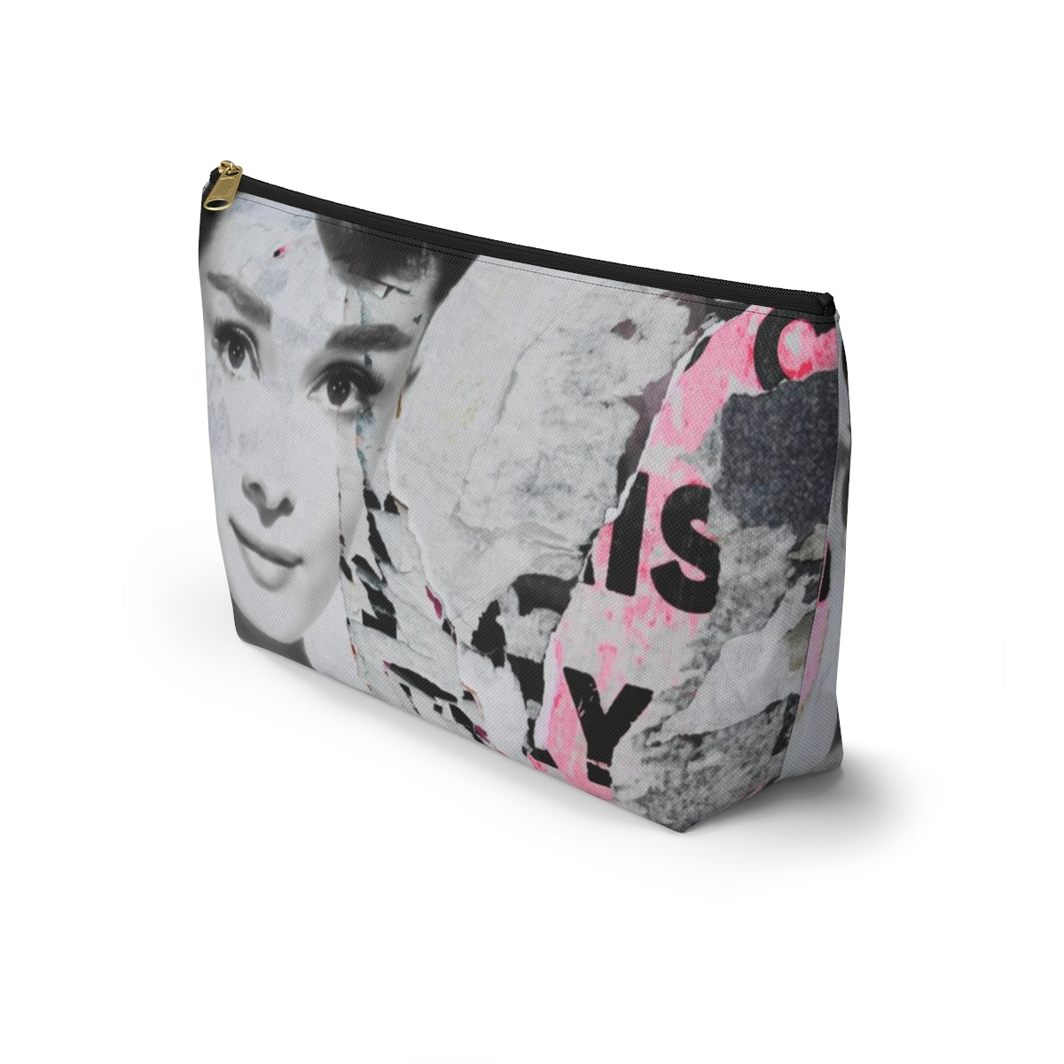 Audrey Hepburn Cosmetic Pouch w T-bottom, Accessory Pouch, Distressed Poster