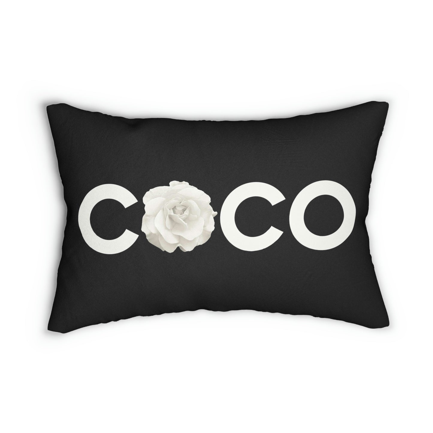 COCO Rose Lumbar Pillow - Black and Cream Rose Decorative Throw Pillow = Black Noir Rose Rectangle Back Pillow