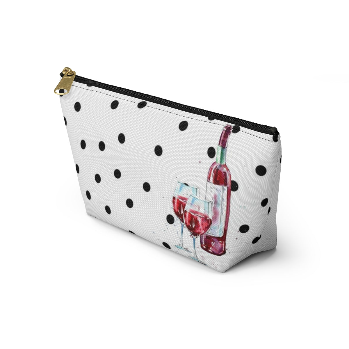 Personalized Wine Cosmetic Pouch w T-bottom, Accessory Pouch, Red Wine for Two Polka Dot