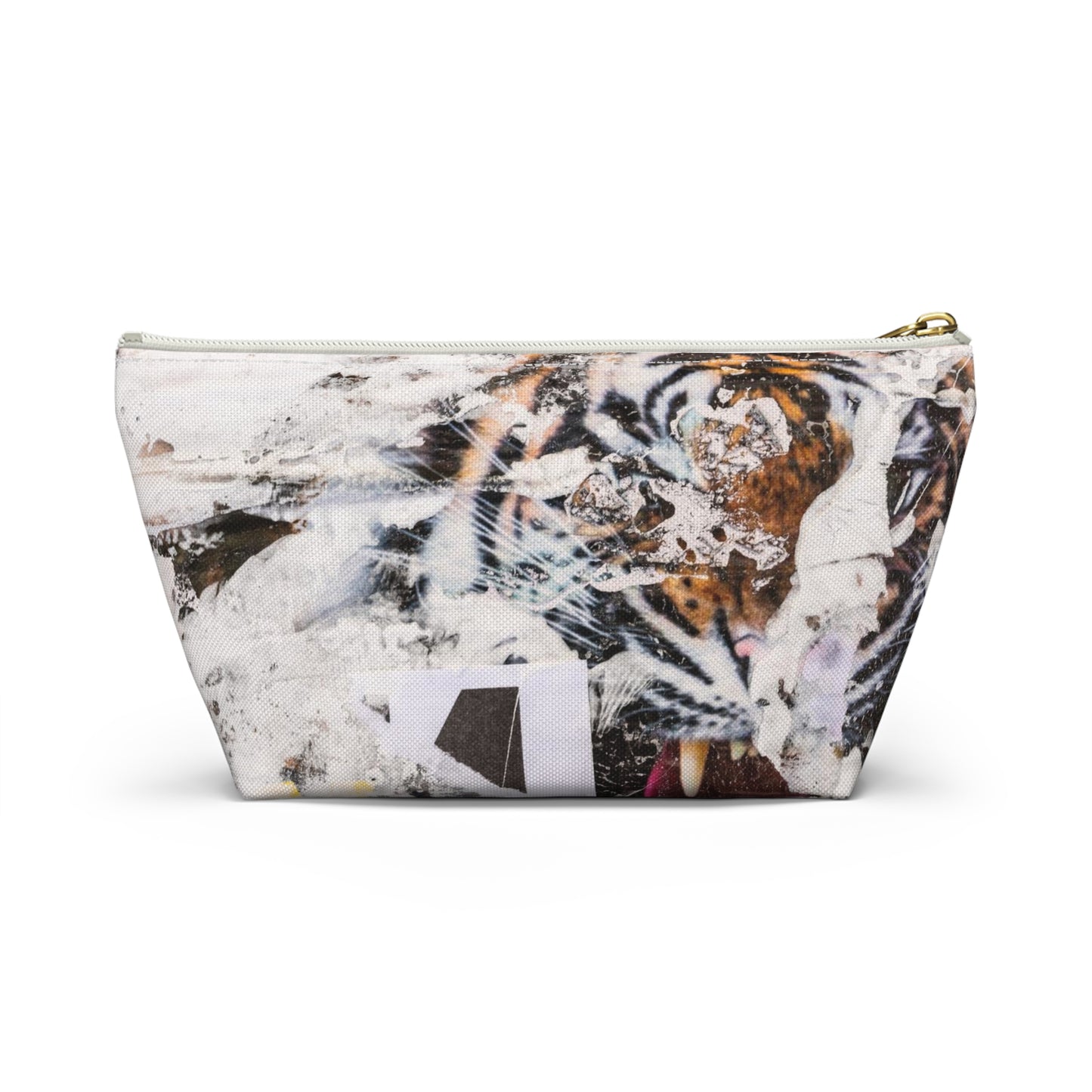 Urban Street Art Cosmetic Pouch w T-bottom, Accessory Pouch - Torn Poster Street Art Makeup Bag - Tiger Bag 4