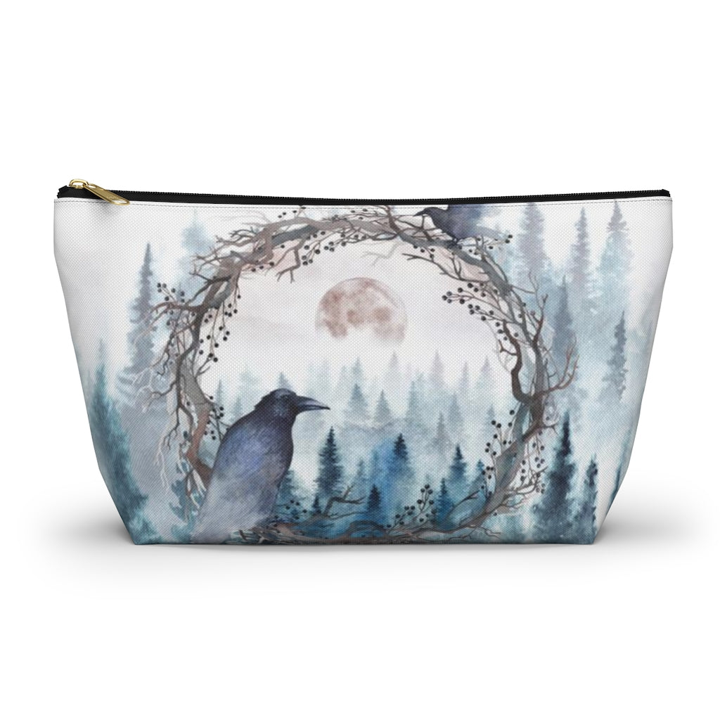 Edgar Allan Poe Cosmetic Pouch w T-bottom, Accessory Pouch, Raven Forrest Moon