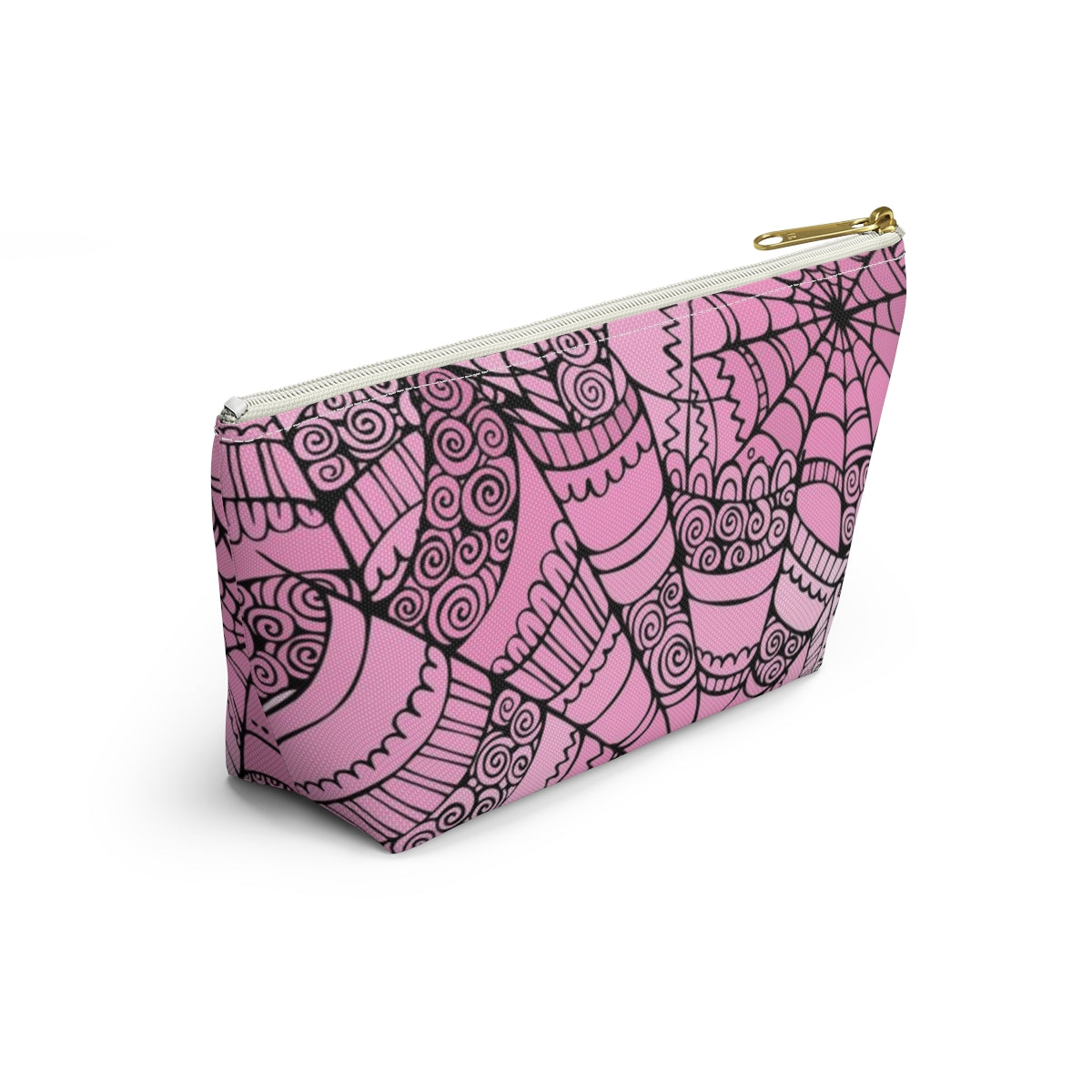 Curly Spiderweb Cosmetic Pouch w T-bottom, Accessory Pouch - Pink Bubblegum Goth Spider Web