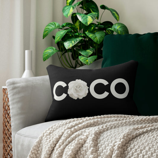 COCO Rose Lumbar Pillow - Black and Cream Rose Decorative Throw Pillow = Black Noir Rose Rectangle Back Pillow