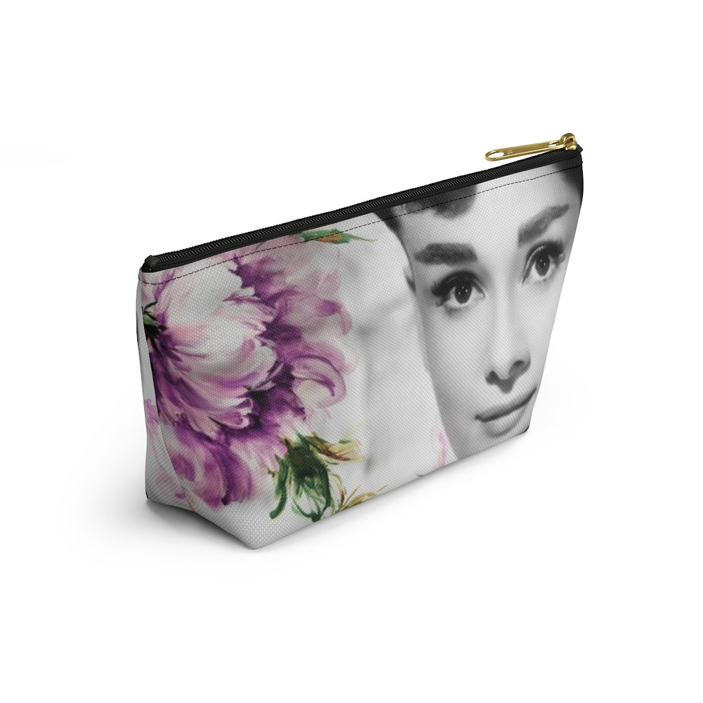 Audrey Flower Cosmetic Pouch w T-bottom, Accessory Pouch, Purple