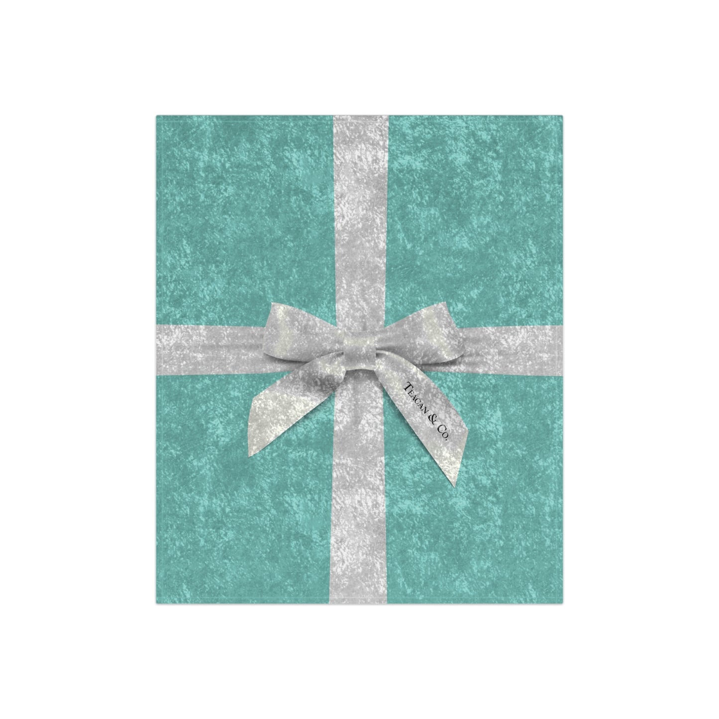 Personalized Little Blue Box Blanket, Crushed Velvet Blanket, Robin Egg Blue with White Bow