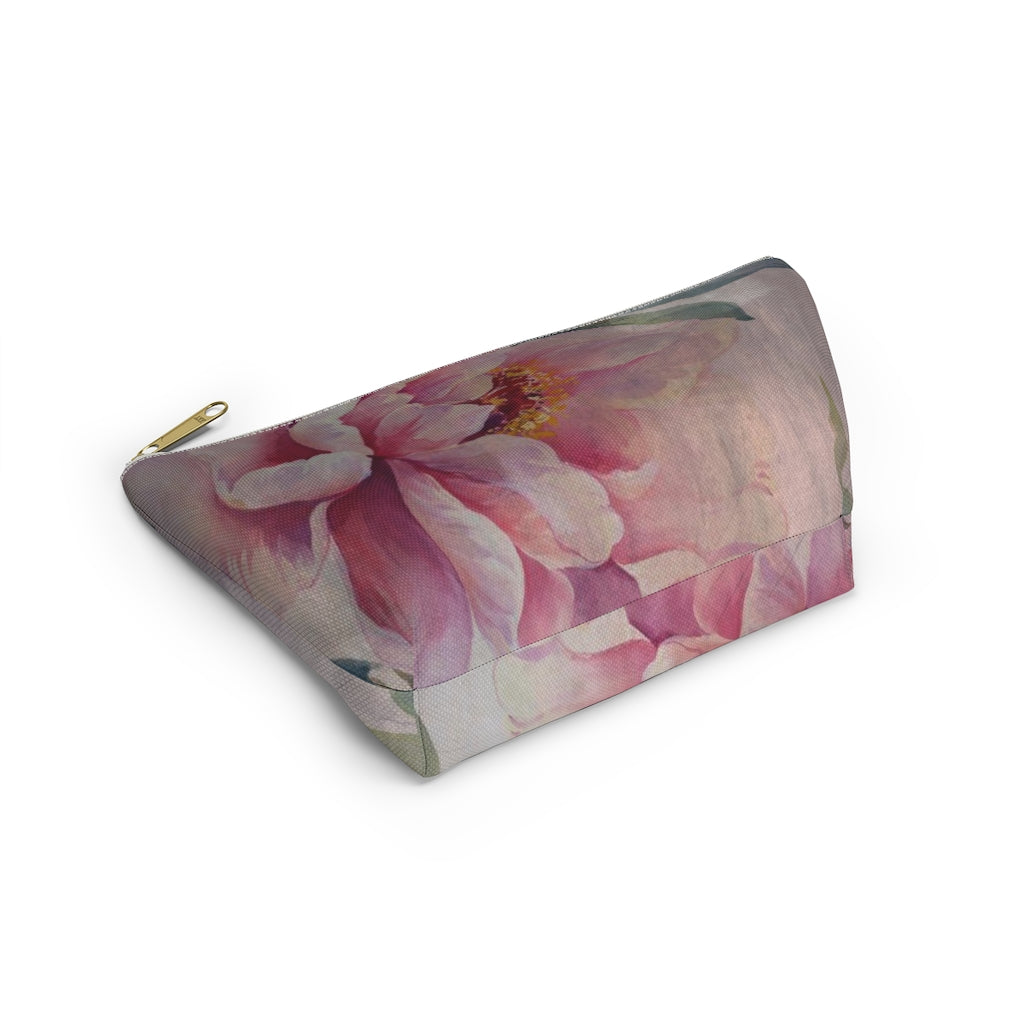 Rose Cosmetic Pouch w T-bottom, Accessory Pouch, Dusky Pink