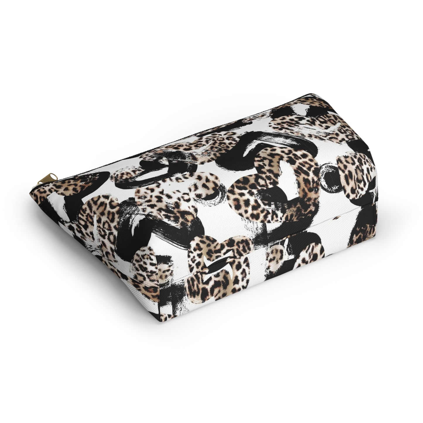 Personalized Leopard Hearts Cosmetic Pouch w T-bottom, Accessory Pouch