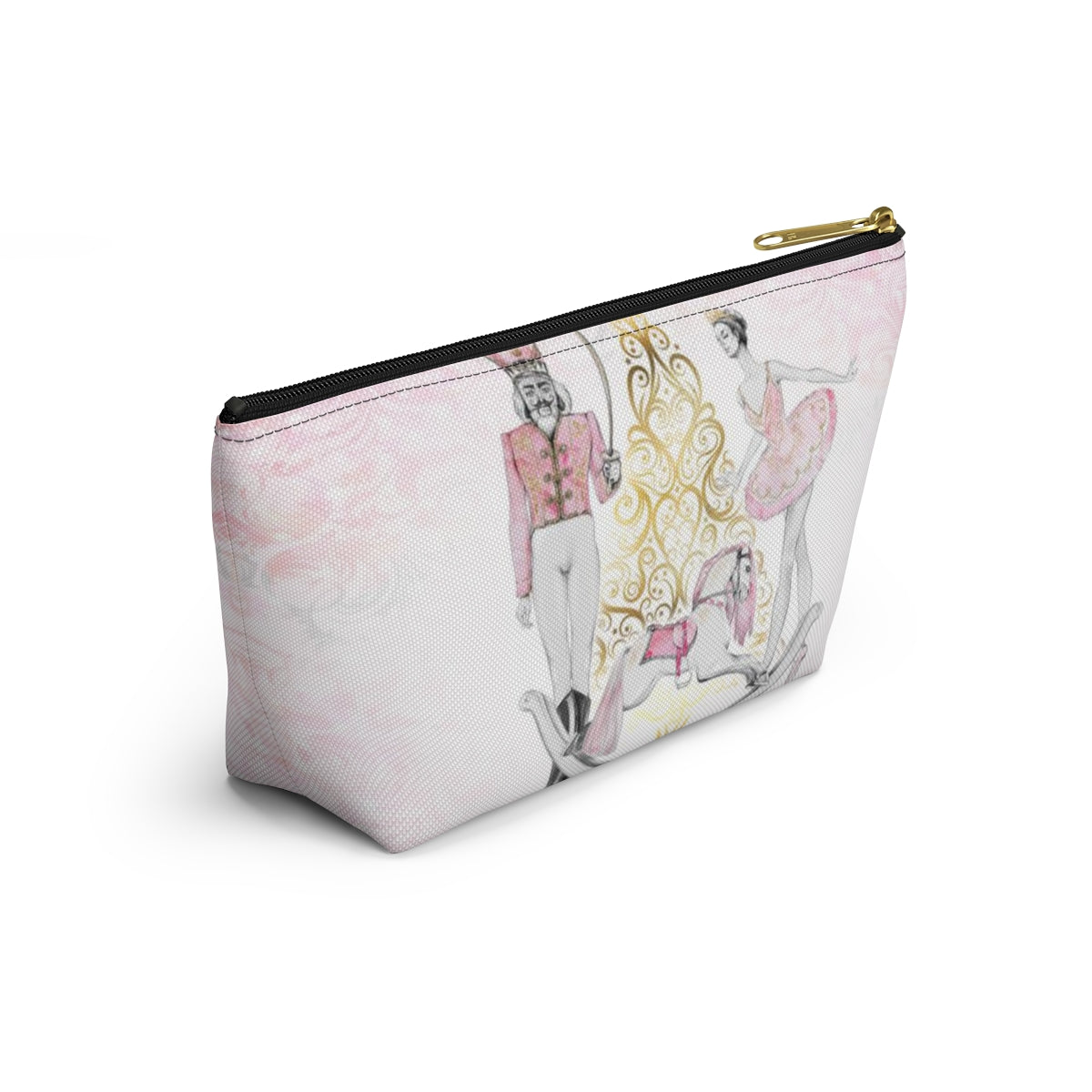 Personalized Nutcracker Ballet Cosmetic Pouch w T-bottom, Accessory Pouch, Pink and Gold